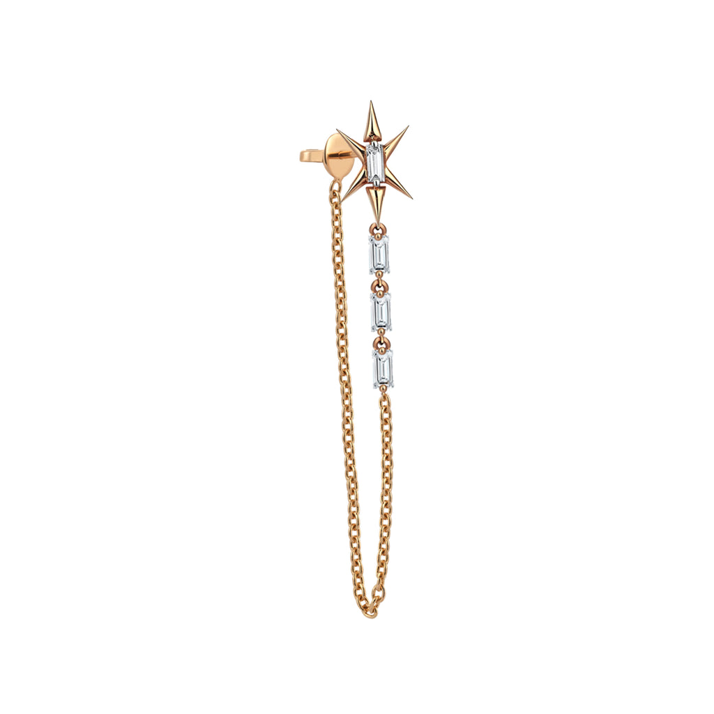 Six way baguette diamond chain earring (single) | Maison Orient