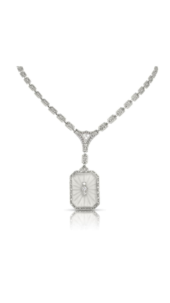 Art Deco Platinum Diamond and Rock Quartz Crystal Necklace | Maison Orient