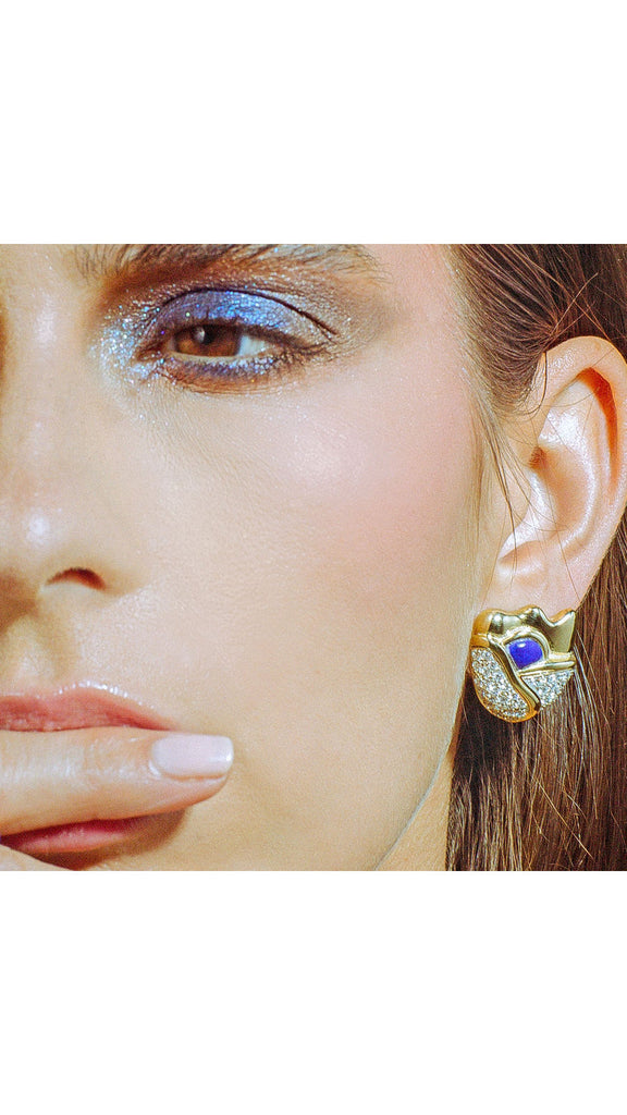Contemporary Lapis Lazuli and Diamond Drop Earrings | Maison Orient
