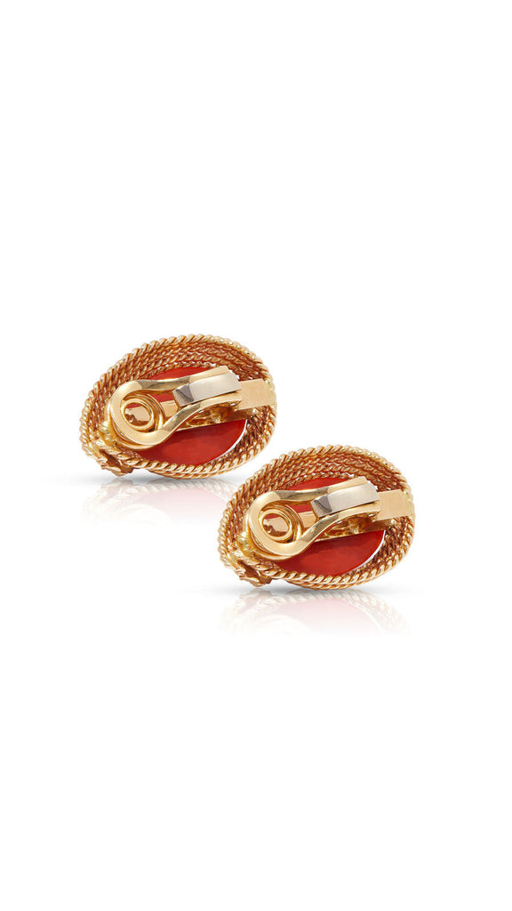 Estate Coral and Diamond Rope twist Ear clips | Maison Orient