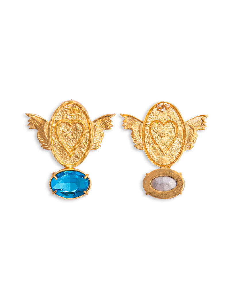 Winged Heart earrings with blue stones | Maison Orient