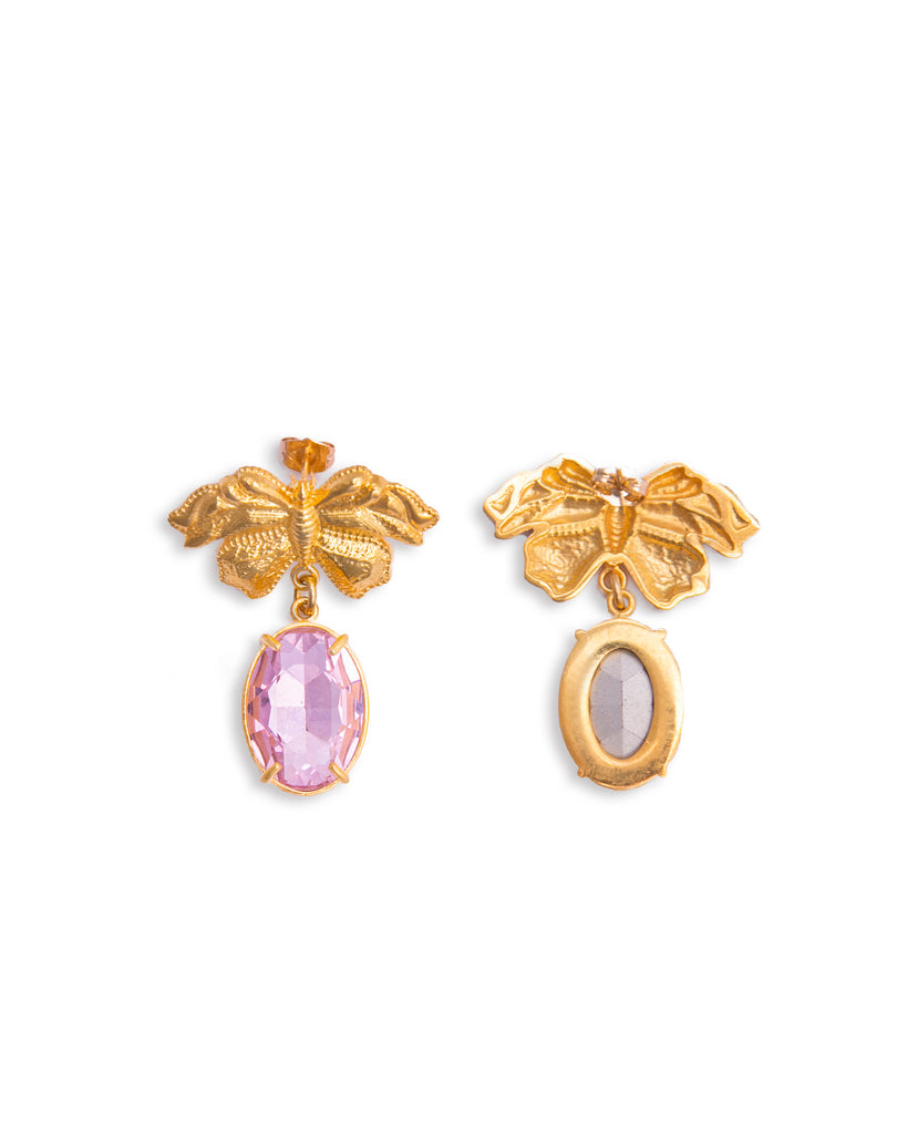 Small Butterfly earrings with pink stones | Maison Orient