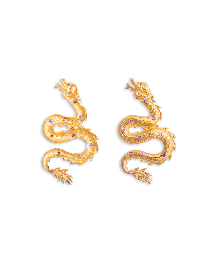 Small Dragon earrings with purple stones | Maison Orient