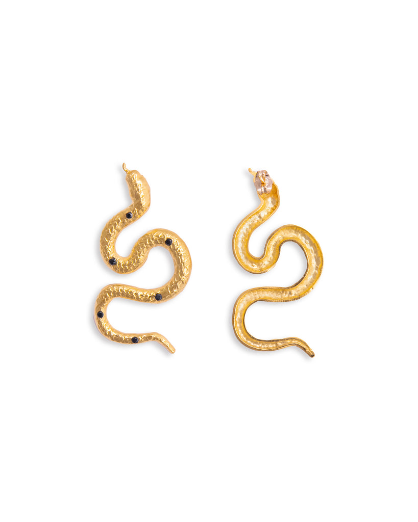 Small Snake earrings with black stones | Maison Orient