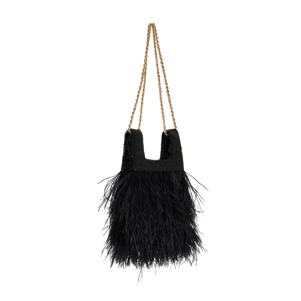 MICRO INES IN BLACK SEQUIN WITH FEATHER | Maison Orient