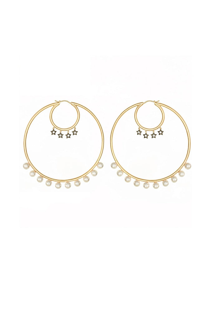 Ammanii Large Hoops With Freshwater Pearls And Dangling Stars | Maison Orient