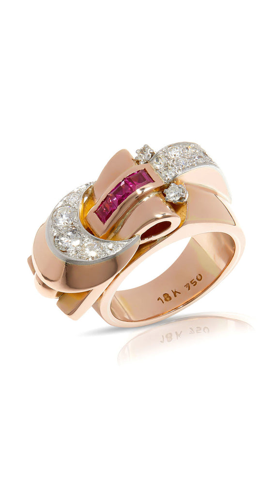 Retro Tank Diamond and ruby ring | Maison Orient