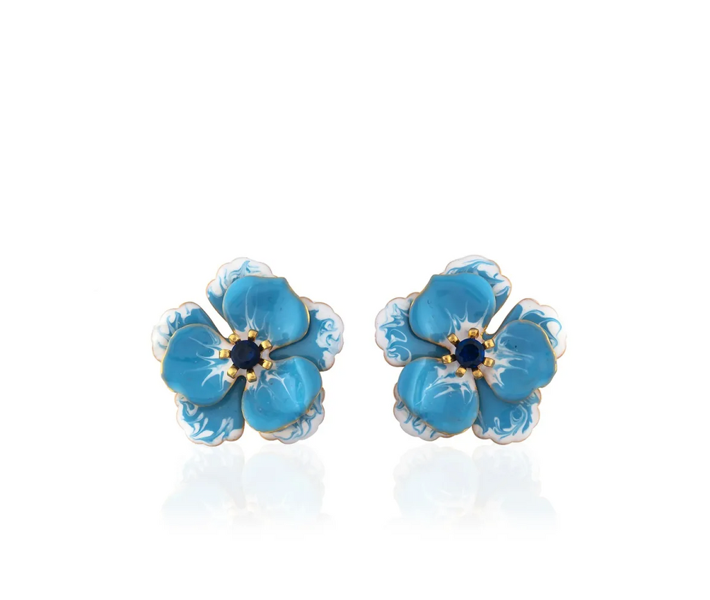 Milou Light Blue & White Viola Flower Earrings | Maison Orient