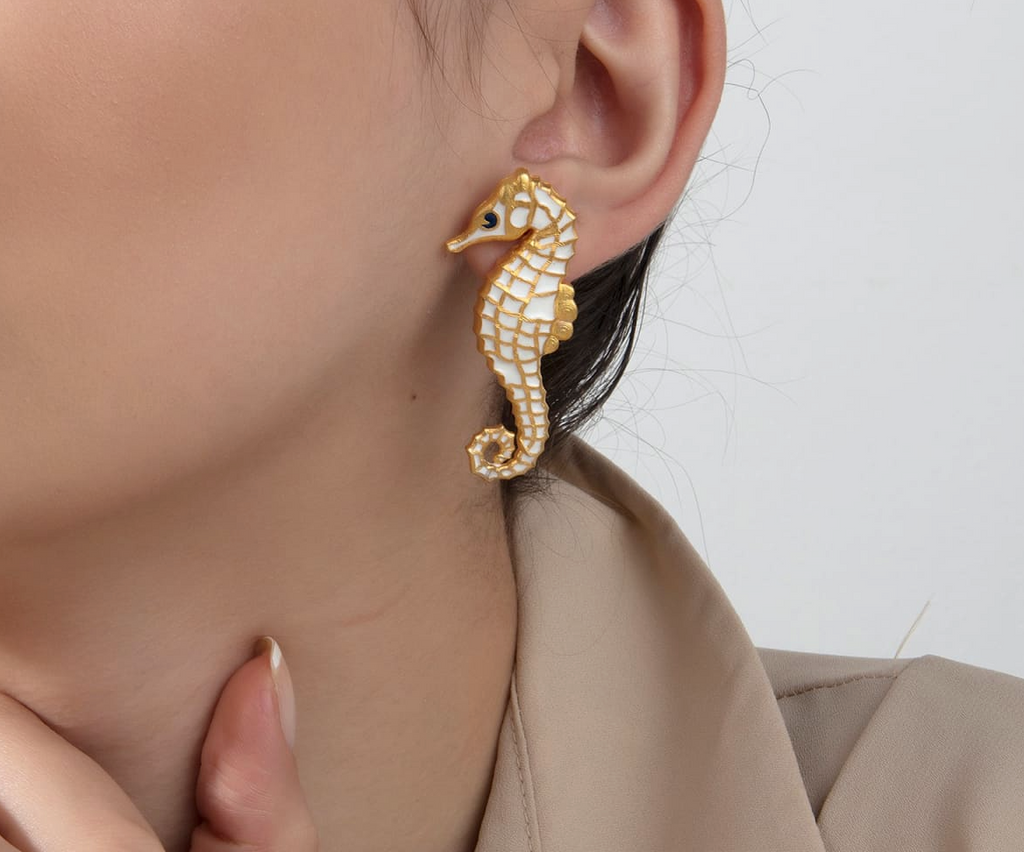 Milou Seahorse Earrings - White | Maison Orient