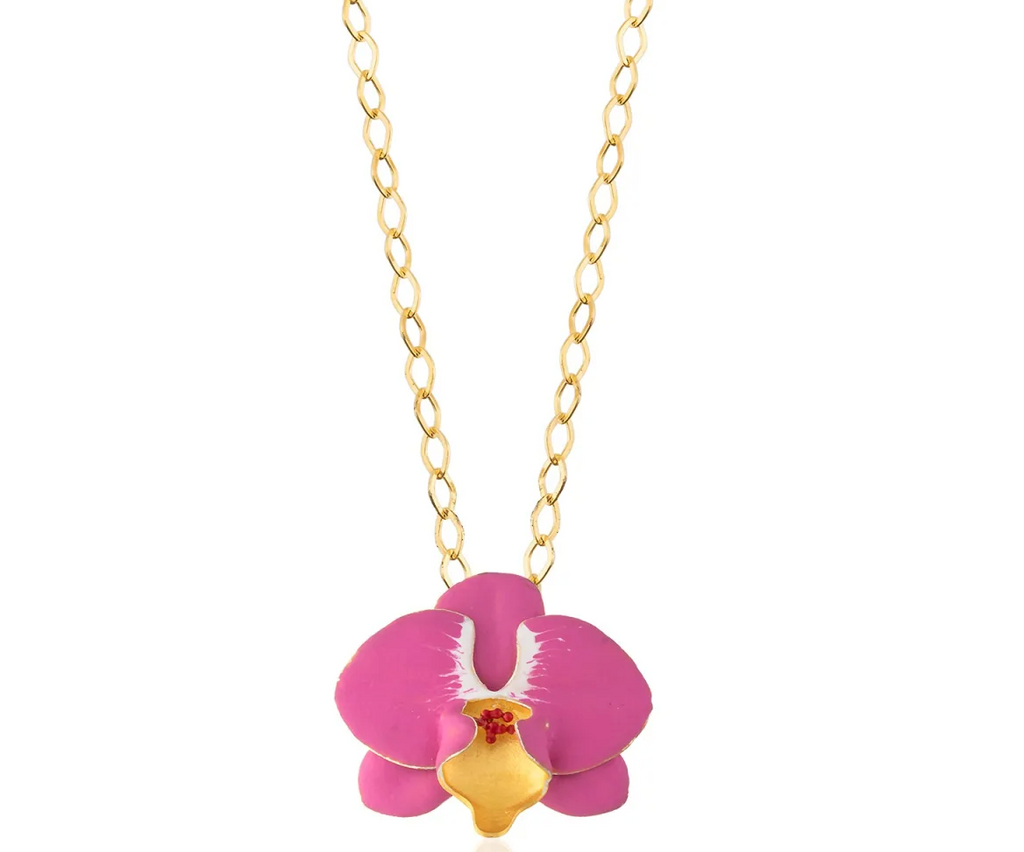 Milou Fuchsia Pink & White Orchid Flower Necklace | Maison Orient