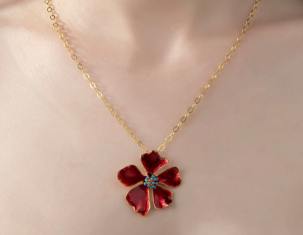 Milou Wild Rose Flower Necklace - Red & Turquoise | Maison Orient