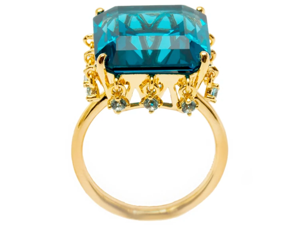 Ammanii Blue Topaz Queen'S Crown Ring With Charms In Vermeil Gold | Maison Orient