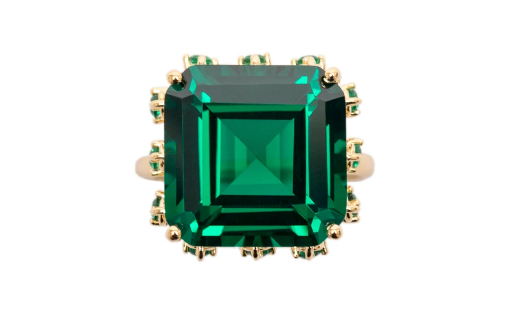 Ammanii Emerald Green Statement Queen'S Crown Ring In Vermeil Gold | Maison Orient