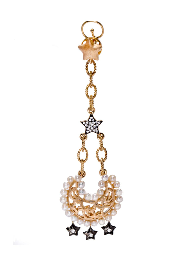 Ammanii The Moon And Pave Star Drop Statement Earrings With Freshwater Pearls | Maison Orient