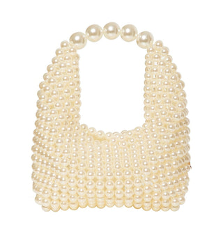 Ivory beaded Jodie mini bag with oversized bead handle, front view