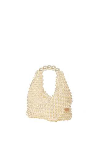 Ivory beaded Jodie mini bag seen from the side