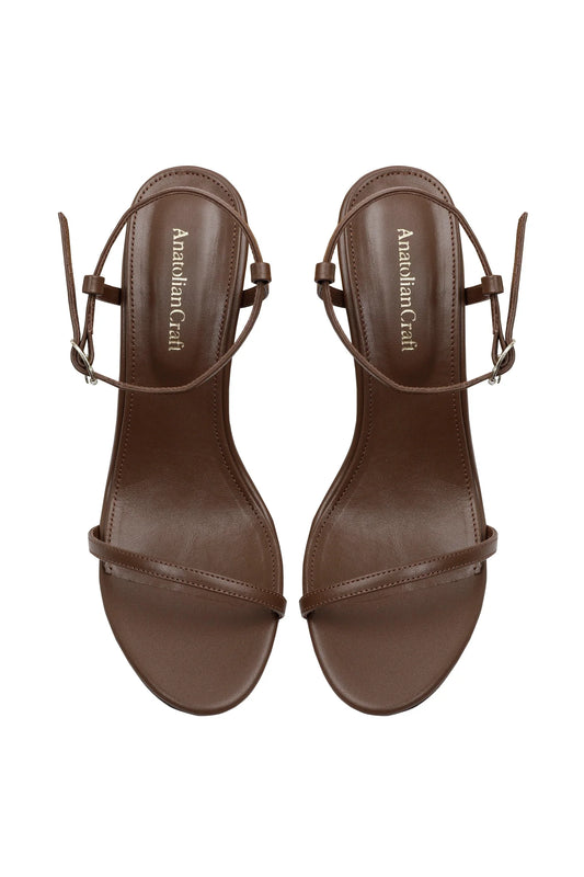 WHISPERING POPPIES - BROWN LEATHER WEDGED SANDALS