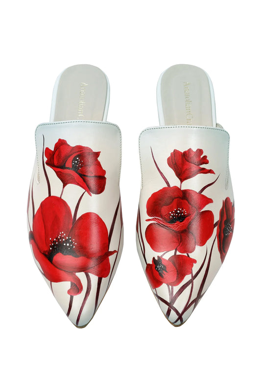 WHISPERING POPPIES - BEIGE LEATHER MULES