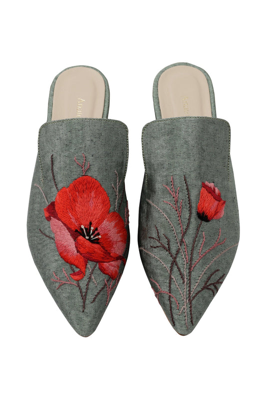 WHISPERING POPPIES - HAND-EMBROIDERED LIMITED EDITION MULES