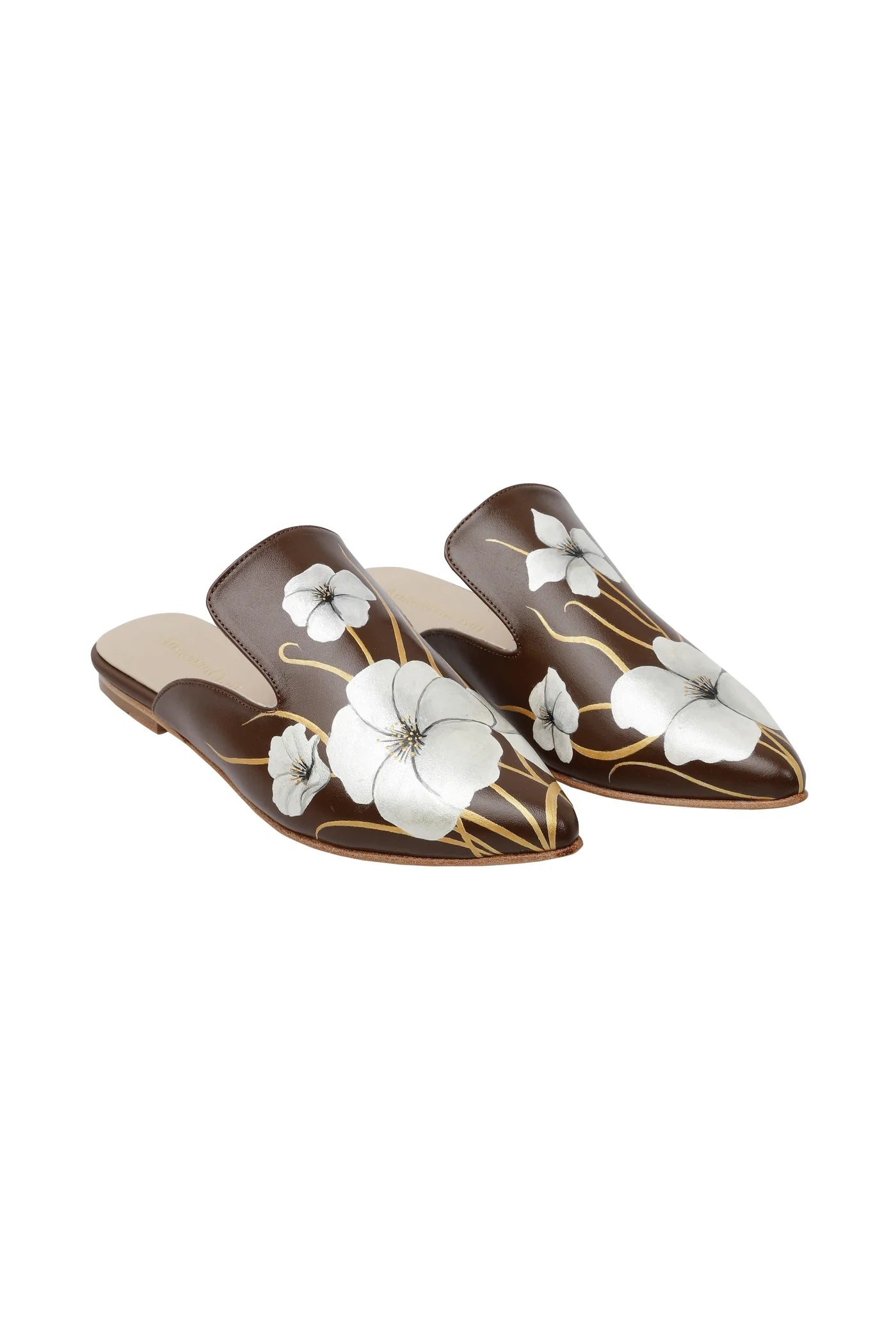 WHISPERING POPPIES - BROWN LEATHER MULES