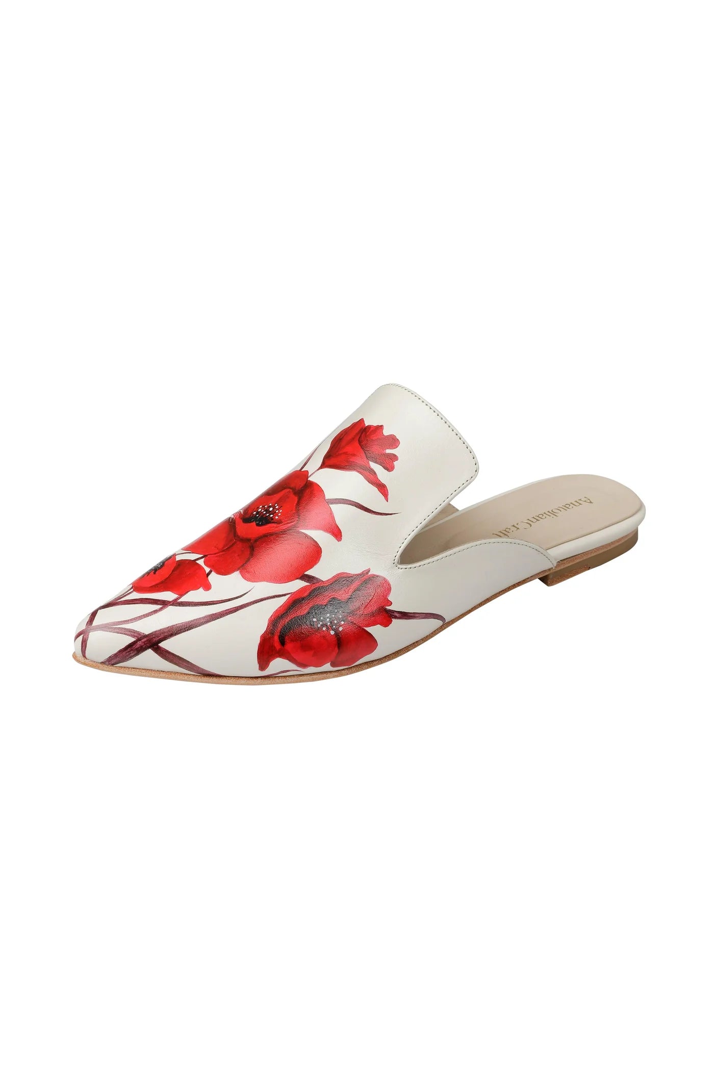 WHISPERING POPPIES - BEIGE LEATHER MULES