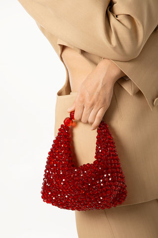 Pomegranate beaded Jodie tote bag, detail of the beadwork
