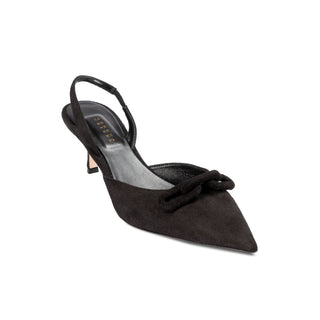Catena black suede slingback pump with chain link detail