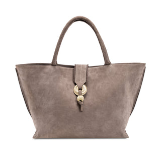 Boho Chic taupe suede tote bag, front view