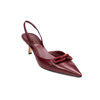 Catena burgundy leather slingback pump with suede chain detail