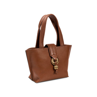 Boho Chic camello small tote bag in cinnamon leather with gold hardware