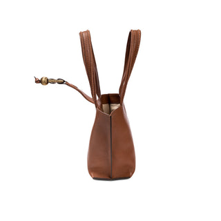 Boho Chic camello small tote bag shown open