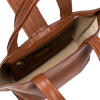 Interior of the Boho Chic camello tote with zip pocket