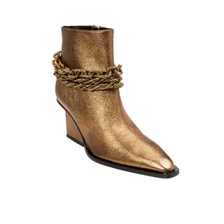 Catena Notte bronze leather cowboy boot with gold chain anklet detail