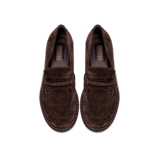 Hedera dark brown suede moccasin seen from above