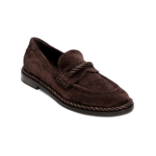 Hedera dark brown suede moccasin with twisted leather rope detail