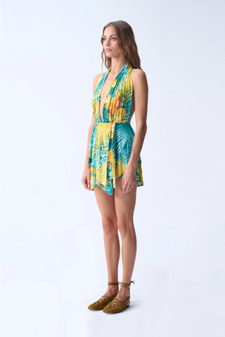 PIXIE DRESS / TURQUOISE YELLOW PATTERNED