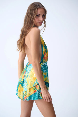 PIXIE DRESS / TURQUOISE YELLOW PATTERNED