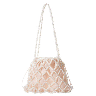 Ivory and light peach Belle beaded shoulder bag, front view