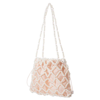 Ivory and light peach Belle beaded shoulder bag, detail of the beadwork