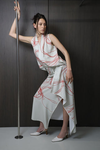 MESS Off-White and Red Skirt Set
