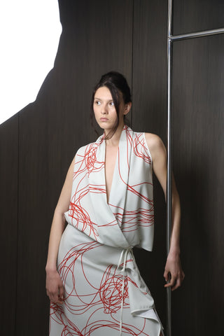 MESS Off-White and Red Skirt Set