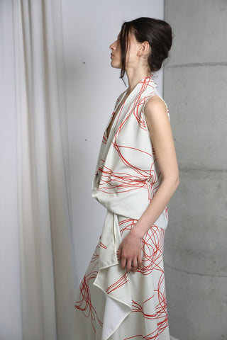 MESS Off-White and Red Skirt Set