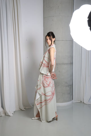MESS Off-White and Red Skirt Set