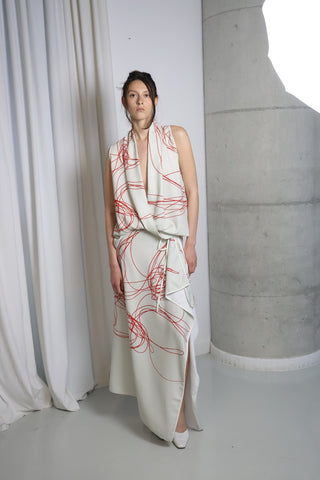 MESS Off-White and Red Skirt Set