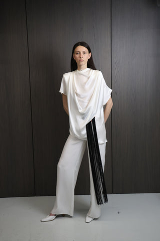 RELIAN Ivory Silk Draped Top
