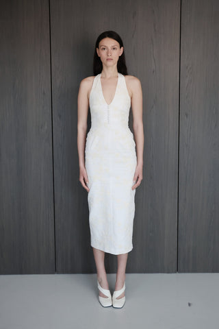 SIERA White Floral Embroidery Midi Dress