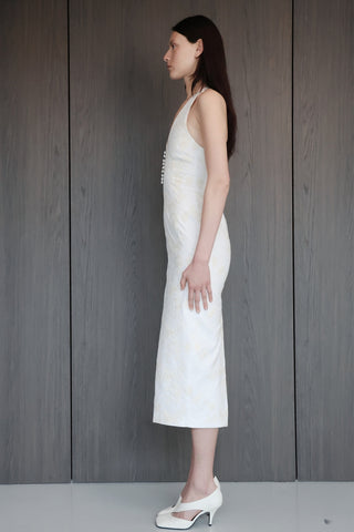 SIERA White Floral Embroidery Midi Dress