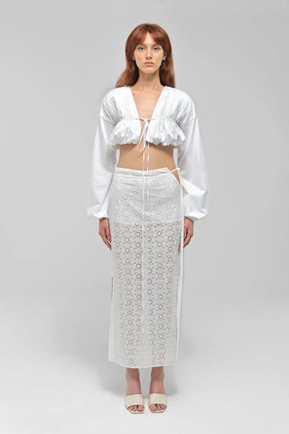 FAYE White See Through Midi Slit Skirt
