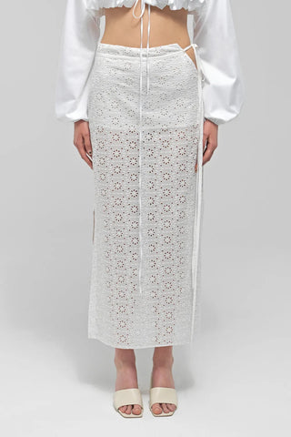 FAYE White See Through Midi Slit Skirt