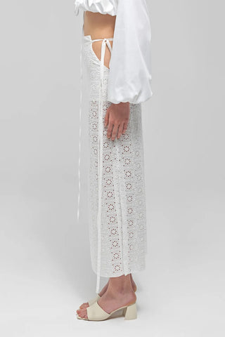 FAYE White See Through Midi Slit Skirt